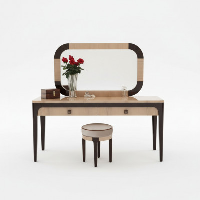 Dësch Konsole Spigel Kommode Schminktisch Schlofzëmmer Hocker Set