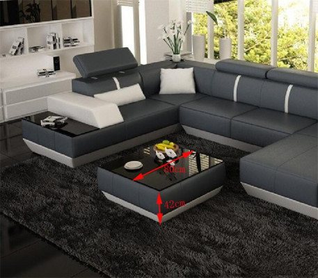 Gepolstert Sofa Dëscher Schwaarzen Dësch Glastësch Bäisetldësch Modernen