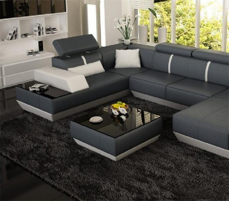 Gepolstert Sofa Dëscher Schwaarzen Dësch Glastësch Bäisetldësch Modernen