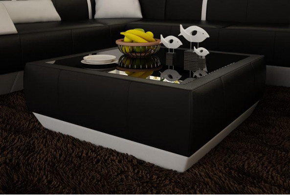 Gepolstert Sofa Dëscher Schwaarzen Dësch Glastësch Bäisetldësch Modernen