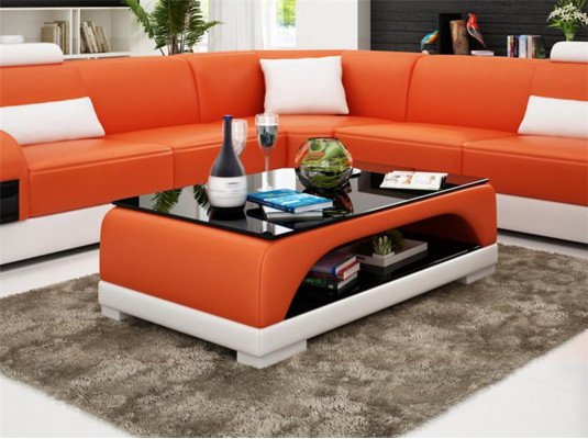 Ledertisch Couchtisch Glastisch Sofa Beistelltisch Moderner Dësch Gepolstert