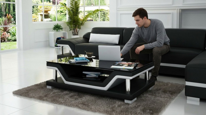 Gepolstert Dëscher Schwaarzen Dësch Glasdësch Sofa Niewendësch Modernen