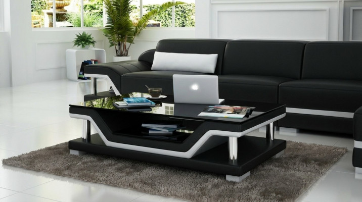Gepolstert Dëscher Schwaarzen Dësch Glasdësch Sofa Niewendësch Modernen