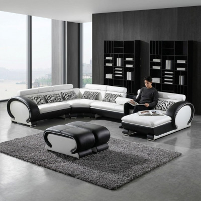 Ledercouch Eckcouch +2x Hocker Set Polster U Form Canapé Design