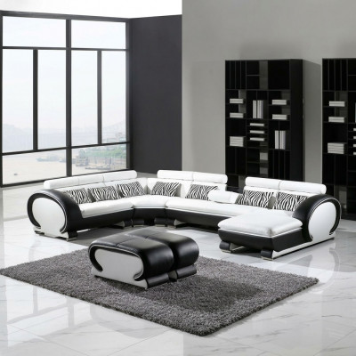 Ledercouch Eckcouch +2x Hocker Set Polster U Form Canapé Design