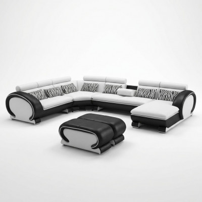 Ledercouch Eckcouch +2x Hocker Set Polster U Form Canapé Design