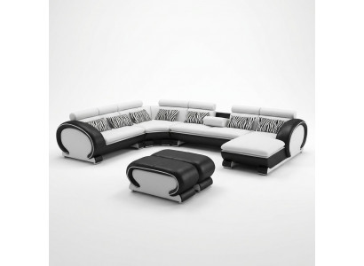 Ledercouch Eckcouch +2x Hocker Set Polster U Form Canapé Design