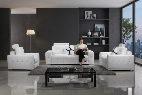 Ledercouch Sofa-Garnitur Sëtz-Set Sofa Polster Canapé 3-delig Fotel