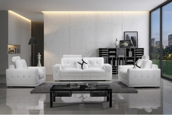 Ledercouch Sofa-Garnitur Sëtz-Set Sofa Polster Canapé 3-delig Fotel