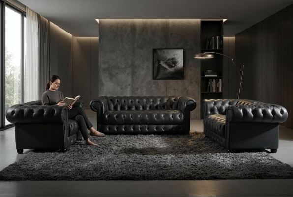 Chesterfield Canapé-Suite 311-Sëtzer Design Canapé Polstersofa Garnitur Set