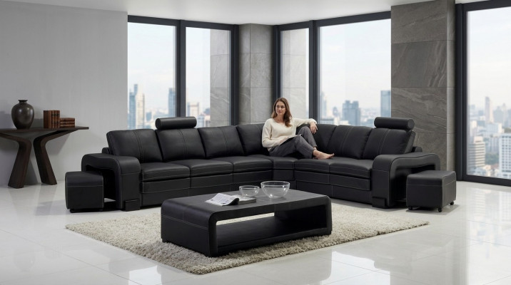 Designer Sofa Canapé Ecksofa mat Pouf Polster Ensemble Wunnlandschaft