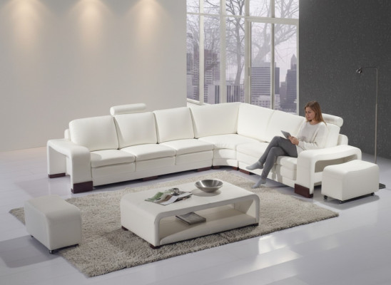 Komplett Sofa Couch Modern Garnitur Ecksofa + Hocker + Dësch