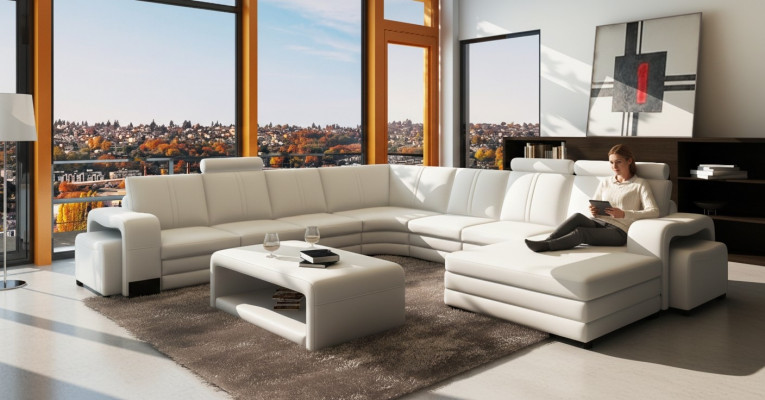 Wunnzëmmer Sitz Garnitur Sofa Matritzen Set Wunnlandschaf Sofa + 2x Hocker