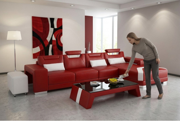 Designer Sofa Canapé Ecksofa mat Fousshocker Polster Garnitur Wunnlandschaft L Form