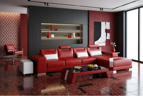 Designer Sofa Canapé Ecksofa mat Fousshocker Polster Garnitur Wunnlandschaft L Form