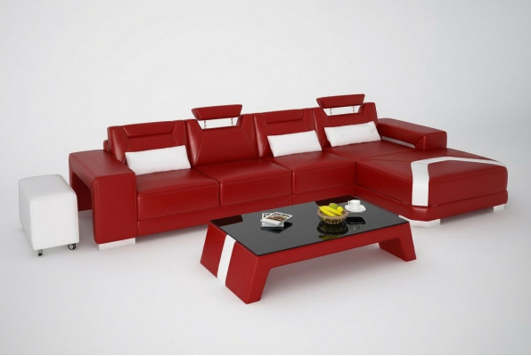 Garnitur Miwwelen Wunnzëmmer Komplett Set 3 Stéck. Ecksofa, Sofa, Hocker, Dësch