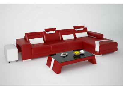 Garnitur Miwwelen Wunnzëmmer Komplett Set 3 Stéck. Ecksofa, Sofa, Hocker, Dësch