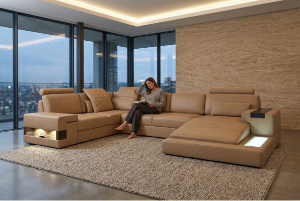 U-Form Sofa Canapé Polstersëtzt Wunnlandschaft Eckssofa Design Lieder
