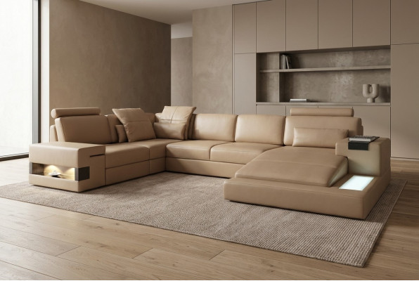 U-Form Sofa Canapé Polstersëtzt Wunnlandschaft Eckssofa Design Lieder