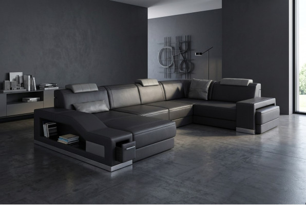 Wohnlandschaft Ecksofa U-Form Eckcouch LED Beleuchtung Canapé Couch