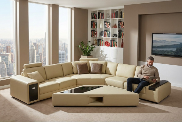 Designer Sofa Canapé Ecksofa mat Hocker Garnitur Polster Wunnlandschaft