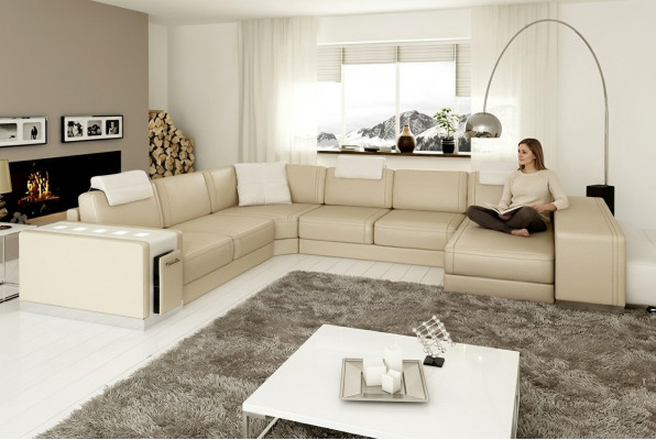 Ecksofa Sofa Wunnlandschaft U Form Polstersofa Ledercouch Hocker