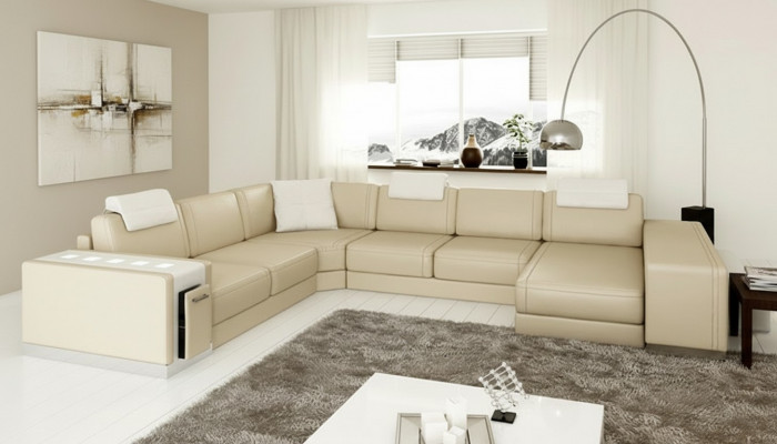 Ecksofa Sofa Wunnlandschaft U Form Polstersofa Ledercouch Hocker
