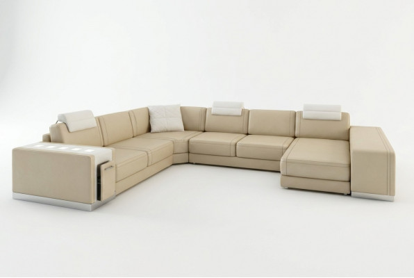 Ecksofa Sofa Wunnlandschaft U Form Polstersofa Ledercouch Hocker