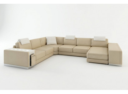 Ecksofa Sofa Wunnlandschaft U Form Polstersofa Ledercouch Hocker