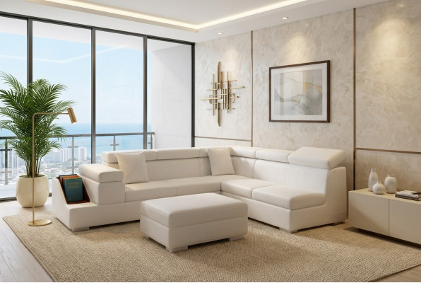 Ecksofa L Form Sofa Canapé Polstersitzgarnitur Wunnlandschaft Ledercanapé Hocker