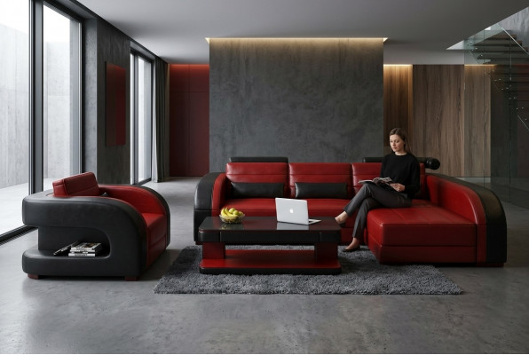 Modern Eckcouch L Form Polster Sëtz Ecke Canapé + Fautteuil Sofas