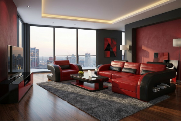 Modern Eckcouch L Form Polster Sëtz Ecke Canapé + Fautteuil Sofas