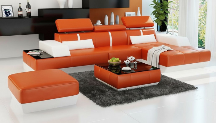 Modern Ecksëtzgruppe Sofa L Form Polstersëtz Eckcouch + Fousseschmelz