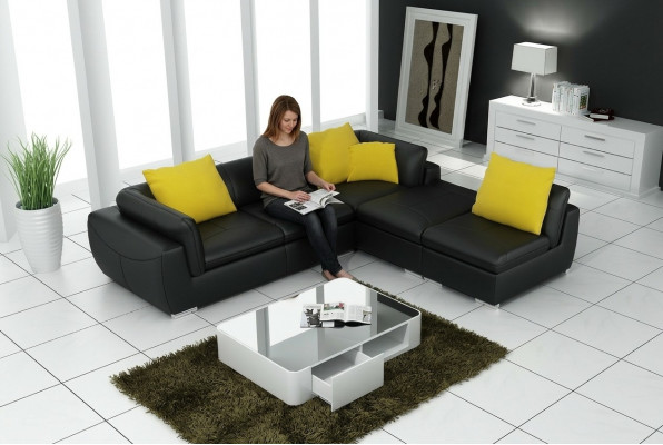 Ledersofa L-Form Couch Wunnlandschaft Ecksofa Garnitur Dekor Design Modern