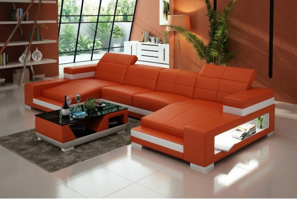 Eckcouch Sofa Wunnlandschaft U-Form Polster Canapé Liederdivan Orange
