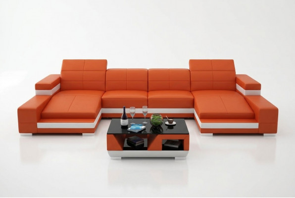 Eckcouch Sofa Wunnlandschaft U-Form Polster Canapé Liederdivan Orange