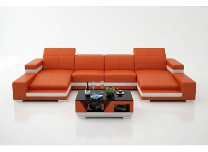 Eckcouch Sofa Wunnlandschaft U-Form Polster Canapé Liederdivan Orange