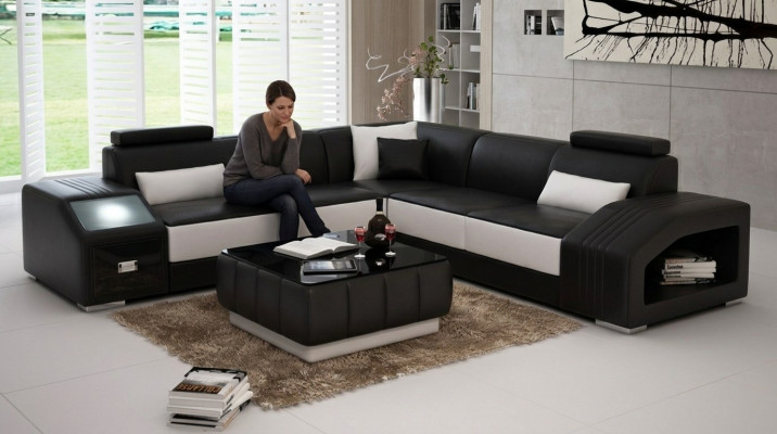 Ledercouch L-Form Couch Miwwelen Wunnlandschaft Eckkanapé Garnitur Design
