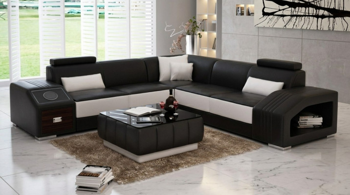 Ledercouch L-Form Couch Miwwelen Wunnlandschaft Eckkanapé Garnitur Design
