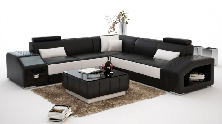 Ledercouch L-Form Couch Miwwelen Wunnlandschaft Eckkanapé Garnitur Design