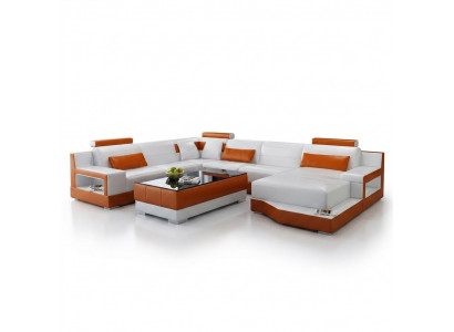 Ecksofa Sofa Wohnlandschaft U Form gepolstert Couch Ledersofa Wäiss