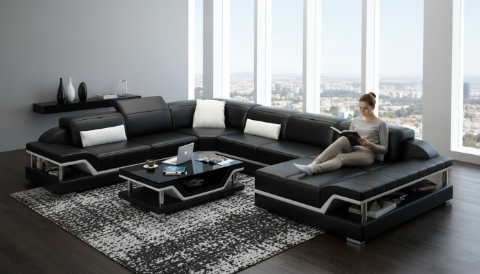 Designer Sofa Canapé Ecksofa mat Hocker Polster Garnitur Wunnlandschaft U-Form