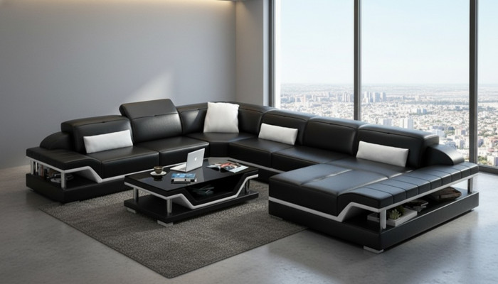 Designer Sofa Canapé Ecksofa mat Hocker Polster Garnitur Wunnlandschaft U-Form