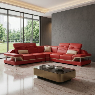 L Form Lieder Wunnlandschaft Canapé Polster Sëtz Ecksofa Sofa Wunnzëmmer
