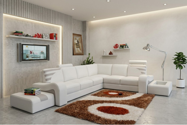 Modern Ecksofa L-Form Polster Ecksëtz Couch Dekor + Hocker