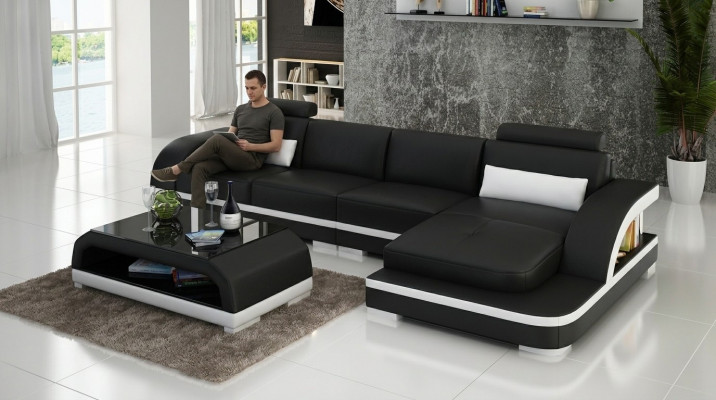 Ledercouch L-Form Couch Wunnlandschaft Eckcouch Dekor Garnitur Design Modern