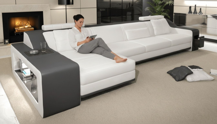 Designer Sofa Couch Ecksofa mat Hocker Wunnlandschaft Polster Garnitur