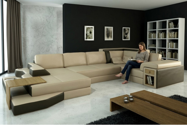 Design Eckcouch U-Form Lieder Wunnlandschaft Sofa Polster Sëtz Ecksofa