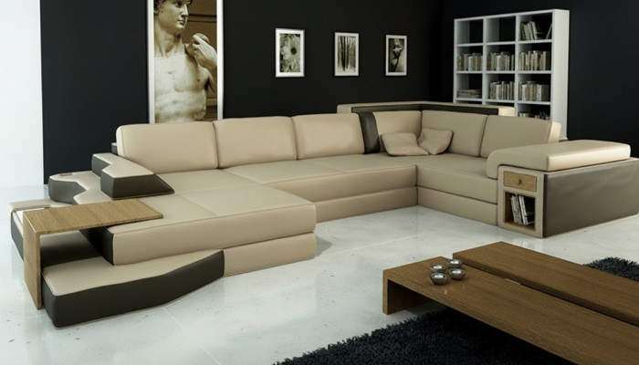 Design Eckcouch U-Form Lieder Wunnlandschaft Sofa Polster Sëtz Ecksofa