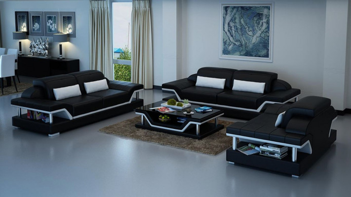 Liederpolster Canapéen Sofa Luxus Sofagarnitur 3+2 + Dëschset Nei